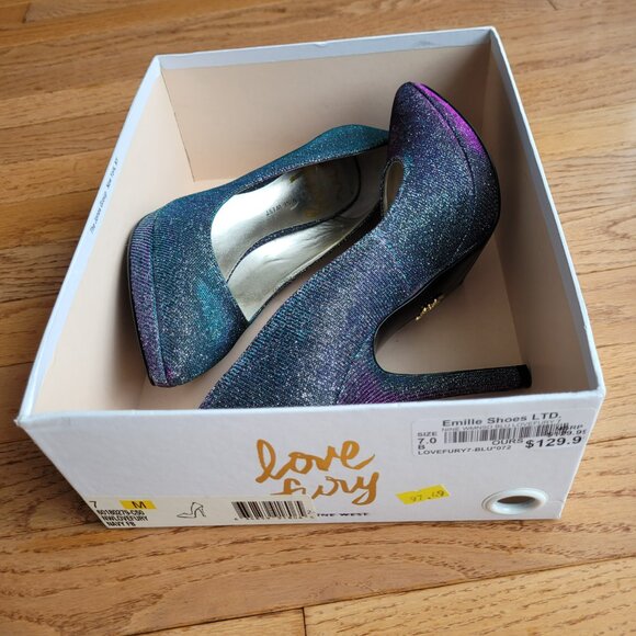 Nine West Love Fury Sparkly Platform Heel Shoes 7 - Picture 13 of 16